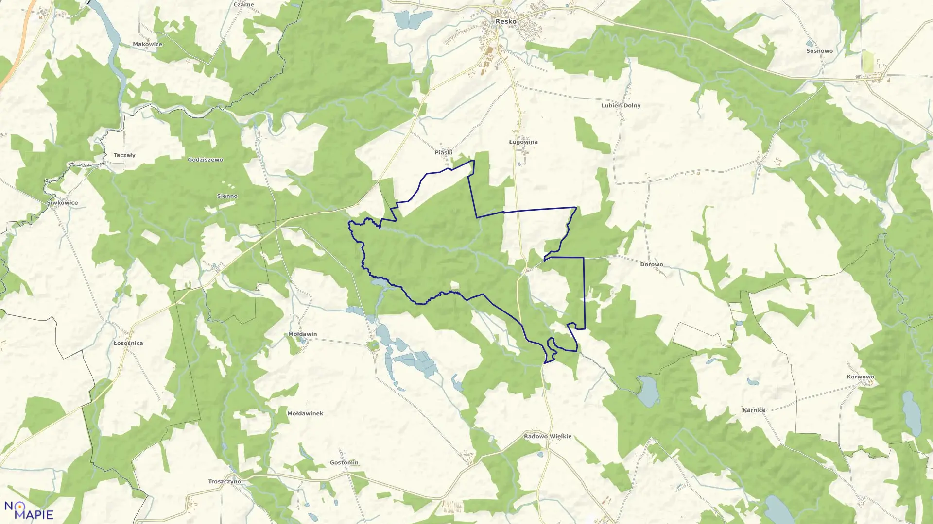 Mapa obrębu Święciechowo w gminie Resko