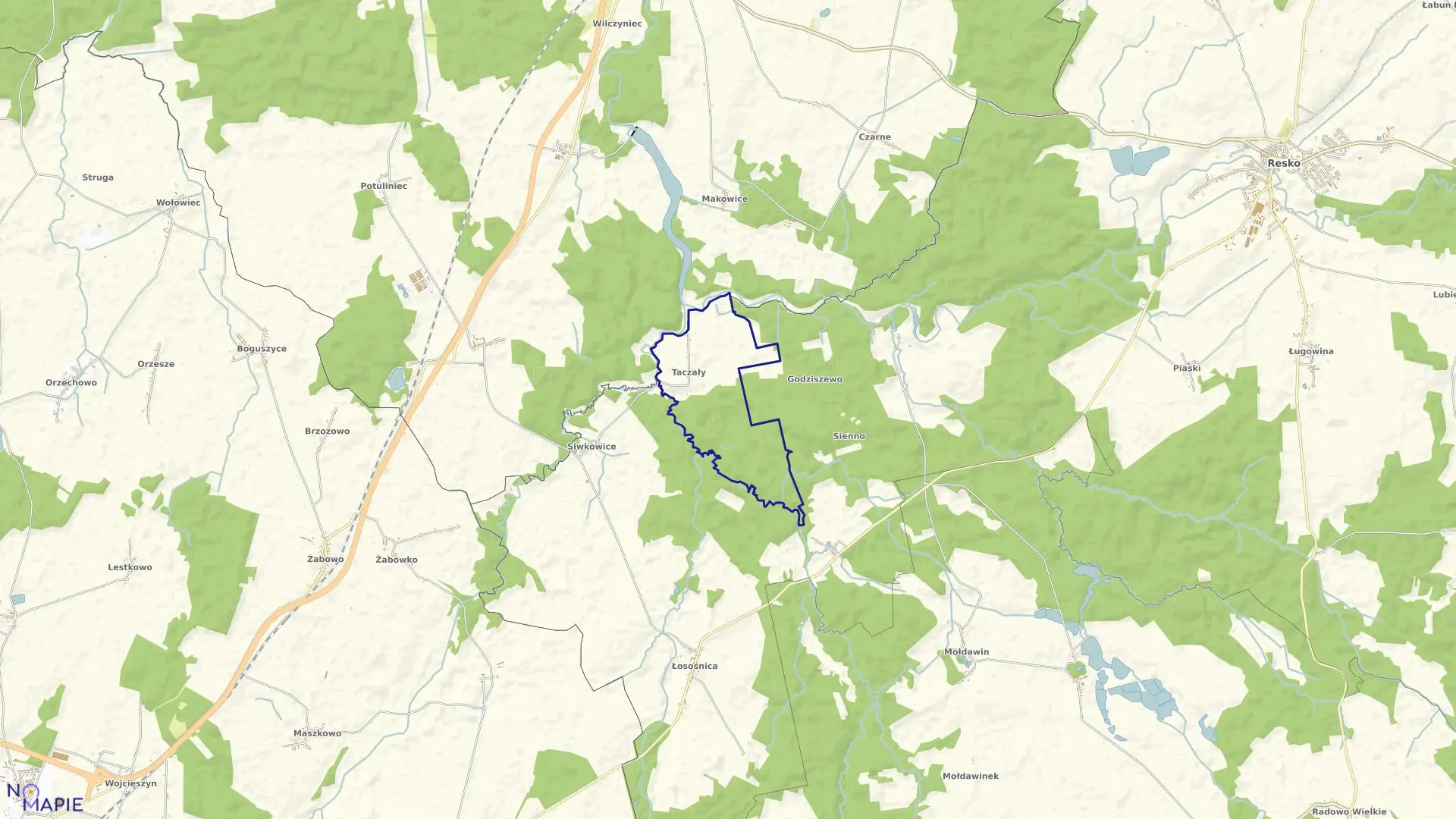 Mapa obrębu Taczały w gminie Resko